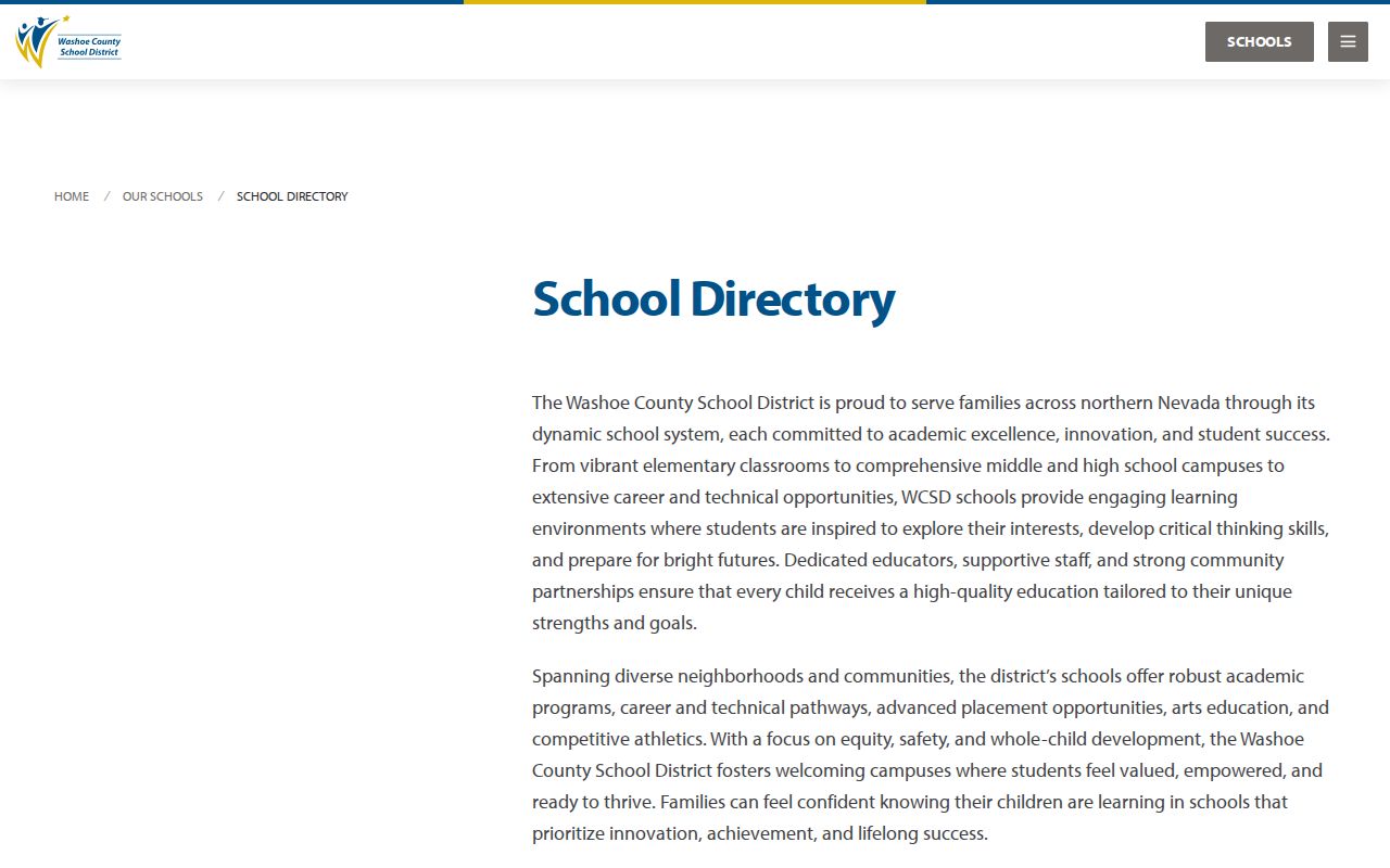 Sparks people directories view of the WCSD school directory